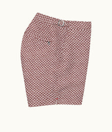 Bulldog Geo Print Mid-Length Swim Shorts | Copper Red/White Sand