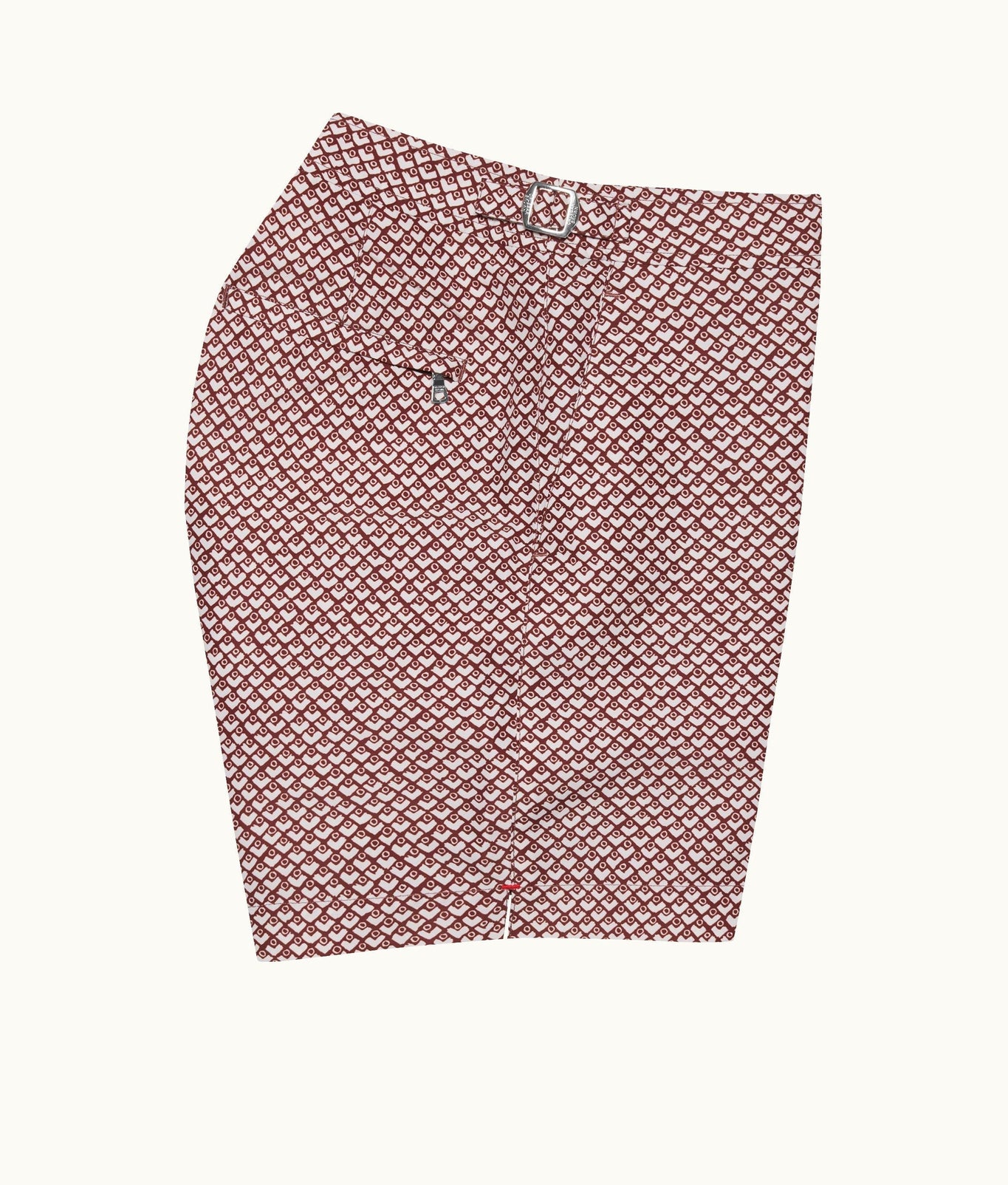 Bulldog Geo Print Mid-Length Swim Shorts | Copper Red/White Sand