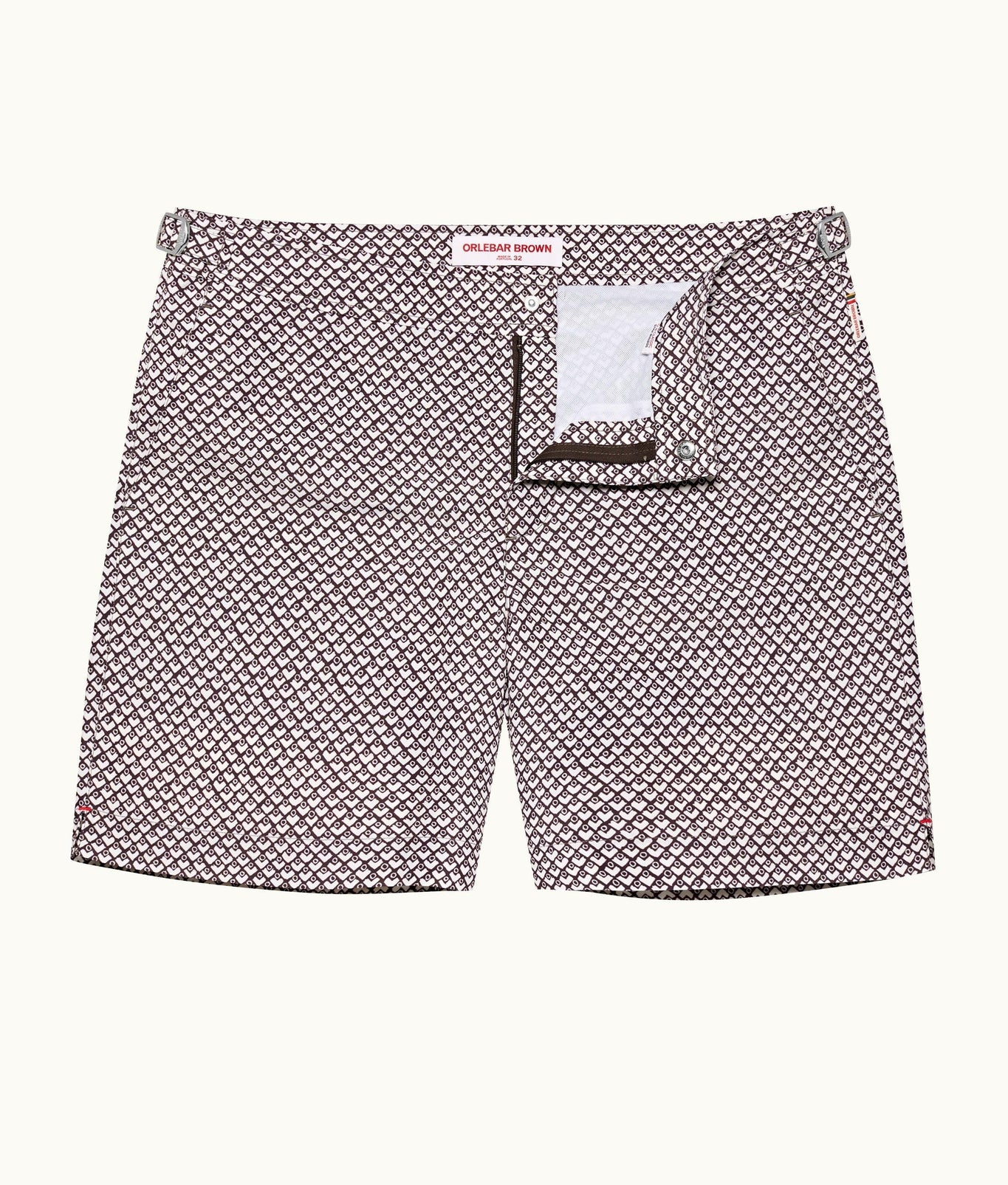 Bulldog Geo Print Mid-Length Swim Shorts | Truffle/White Sand