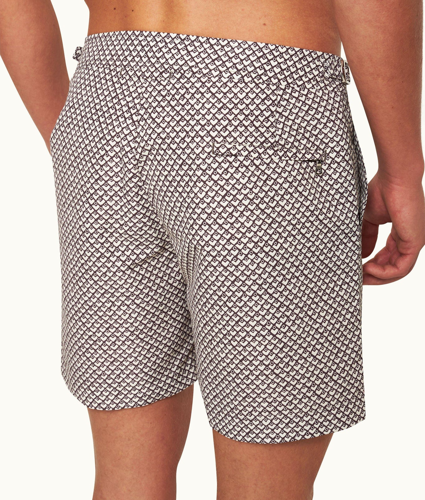 Bulldog Geo Print Mid-Length Swim Shorts | Truffle/White Sand