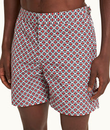 Bulldog Geo Tela Mid-Length Swim Shorts | Vermillion