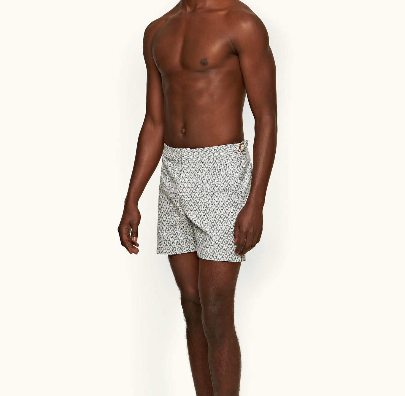 Bulldog Geometric Orb Jacquard Mid-Length Swim Shorts | White Sand/Night Iris