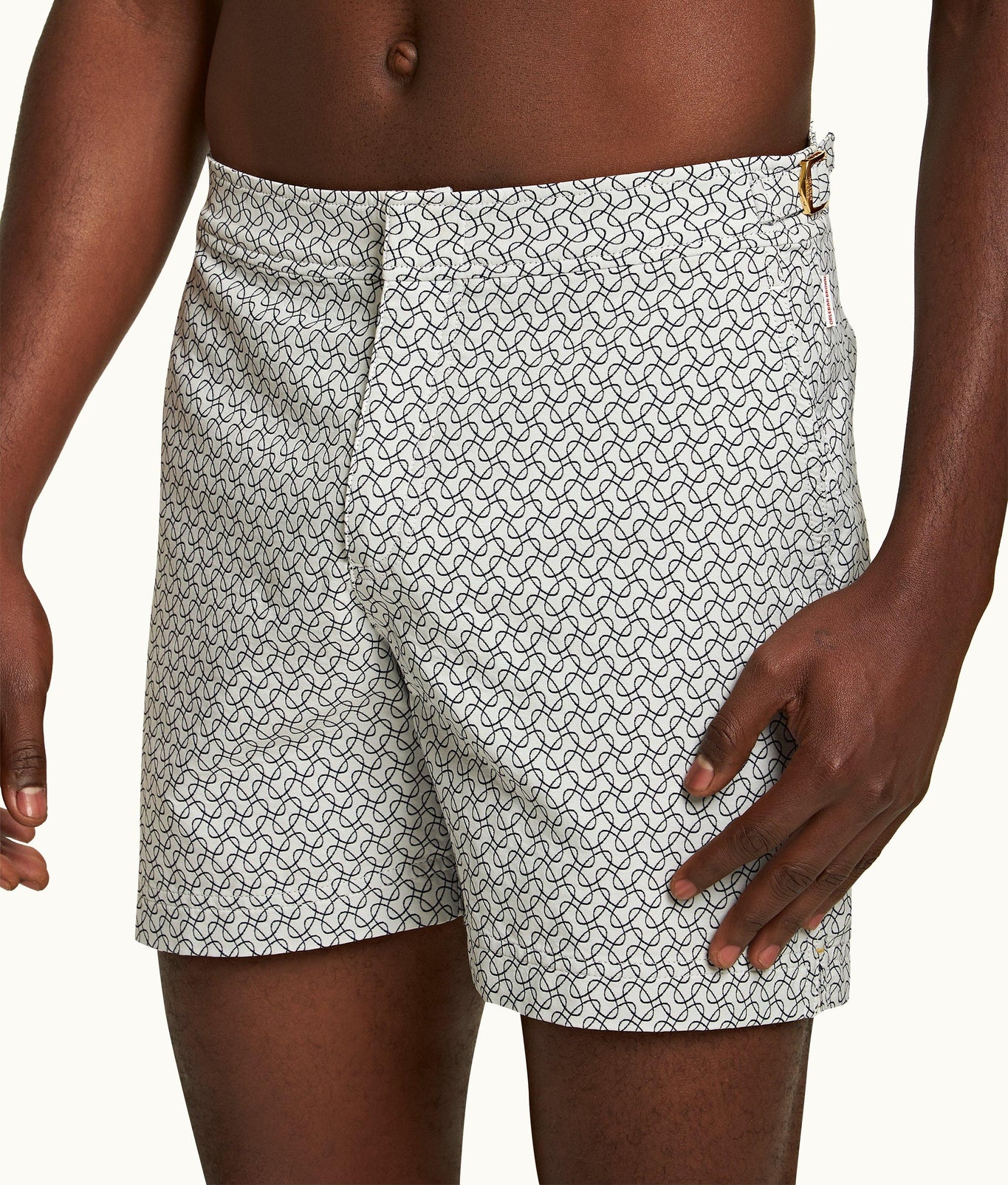 Bulldog Geometric Orb Jacquard Mid-Length Swim Shorts | White Sand/Night Iris