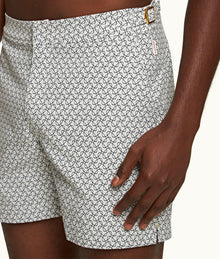 Bulldog Geometric Orb Jacquard Mid-Length Swim Shorts | White Sand/Night Iris