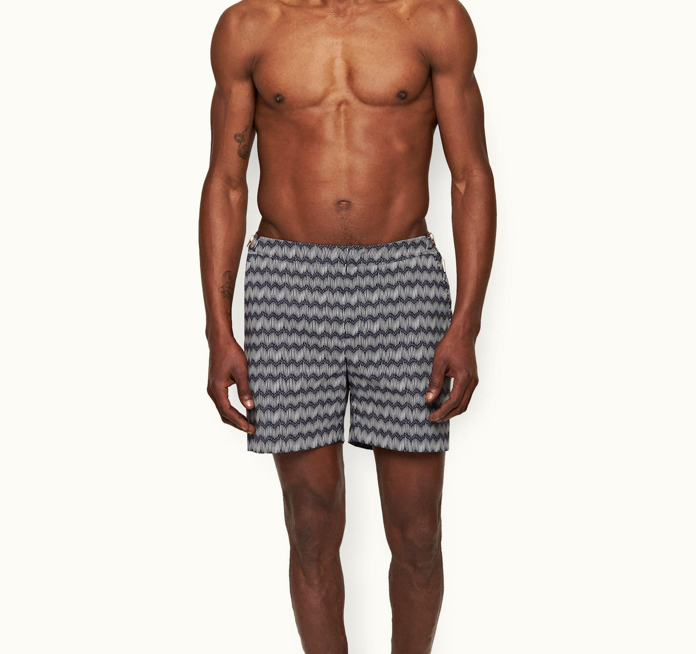 Bulldog Jacquard Chevron Mid-Length Swim Shorts | Night Iris/White
