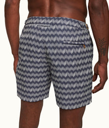 Bulldog Jacquard Chevron Mid-Length Swim Shorts | Night Iris/White