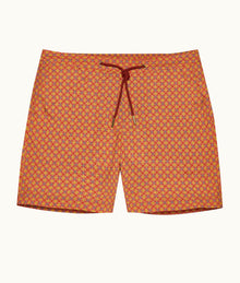 Bulldog Mid-Length Geometric Print Drawcord Swim Shorts | Summer Red