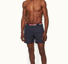 Bulldog O.B Stripe Belt Mid-Length Swim Shorts | Night Iris