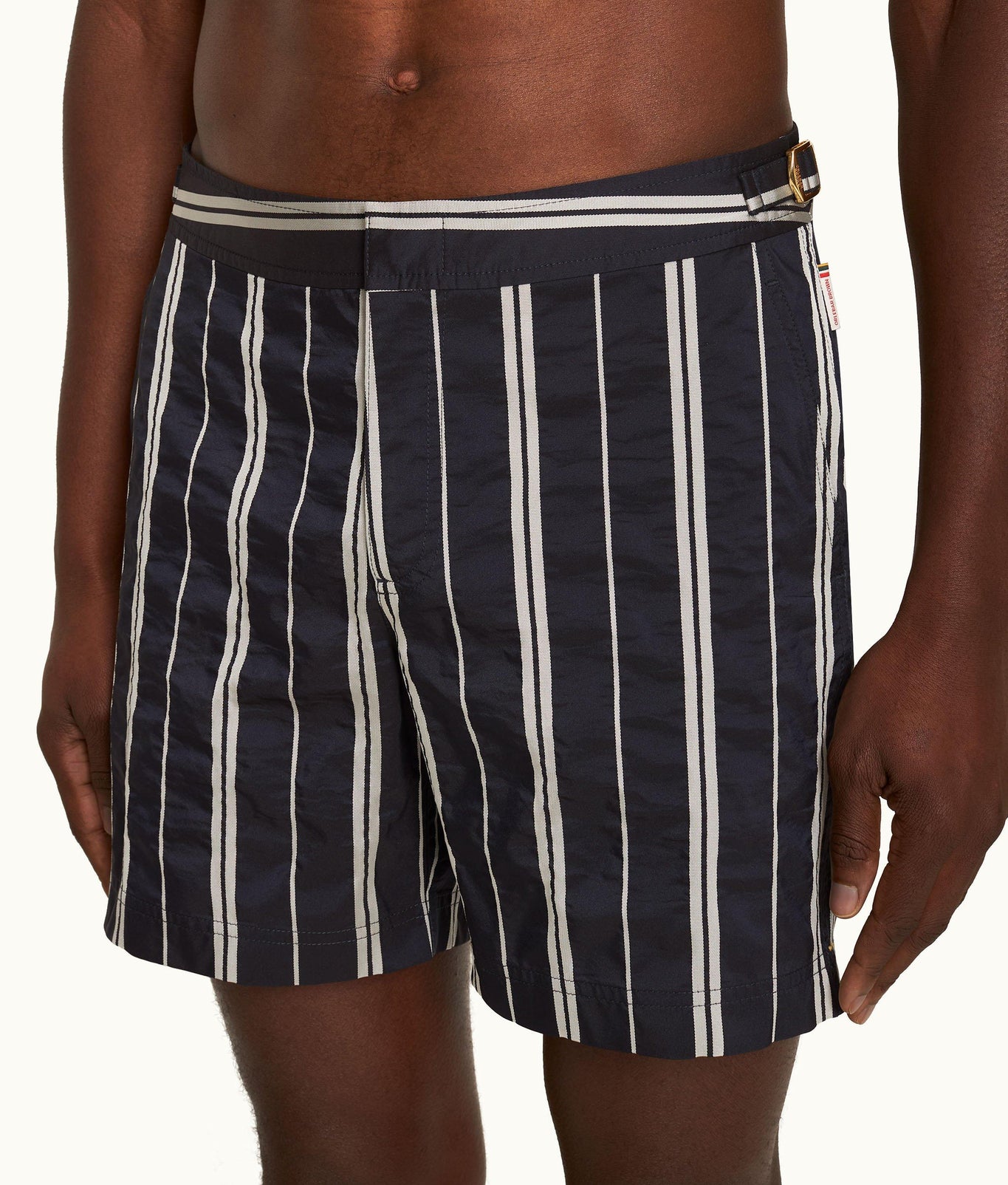 Bulldog Stripe Mid-Length Swim Shorts | Azul Blue/Cashew
