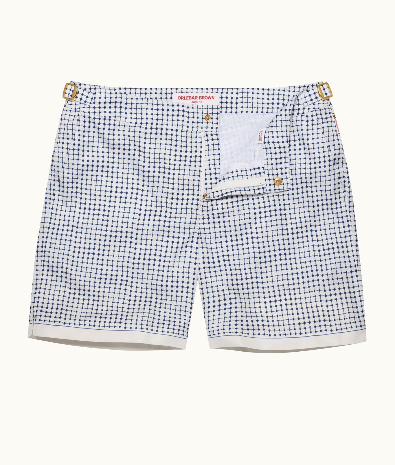 Bulldog Tiescape Print Mid-Length Swim Shorts | White Sand/Azul Blue