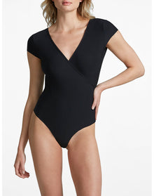 Butter Cap Sleeve Wrap Bodysuit | Black
