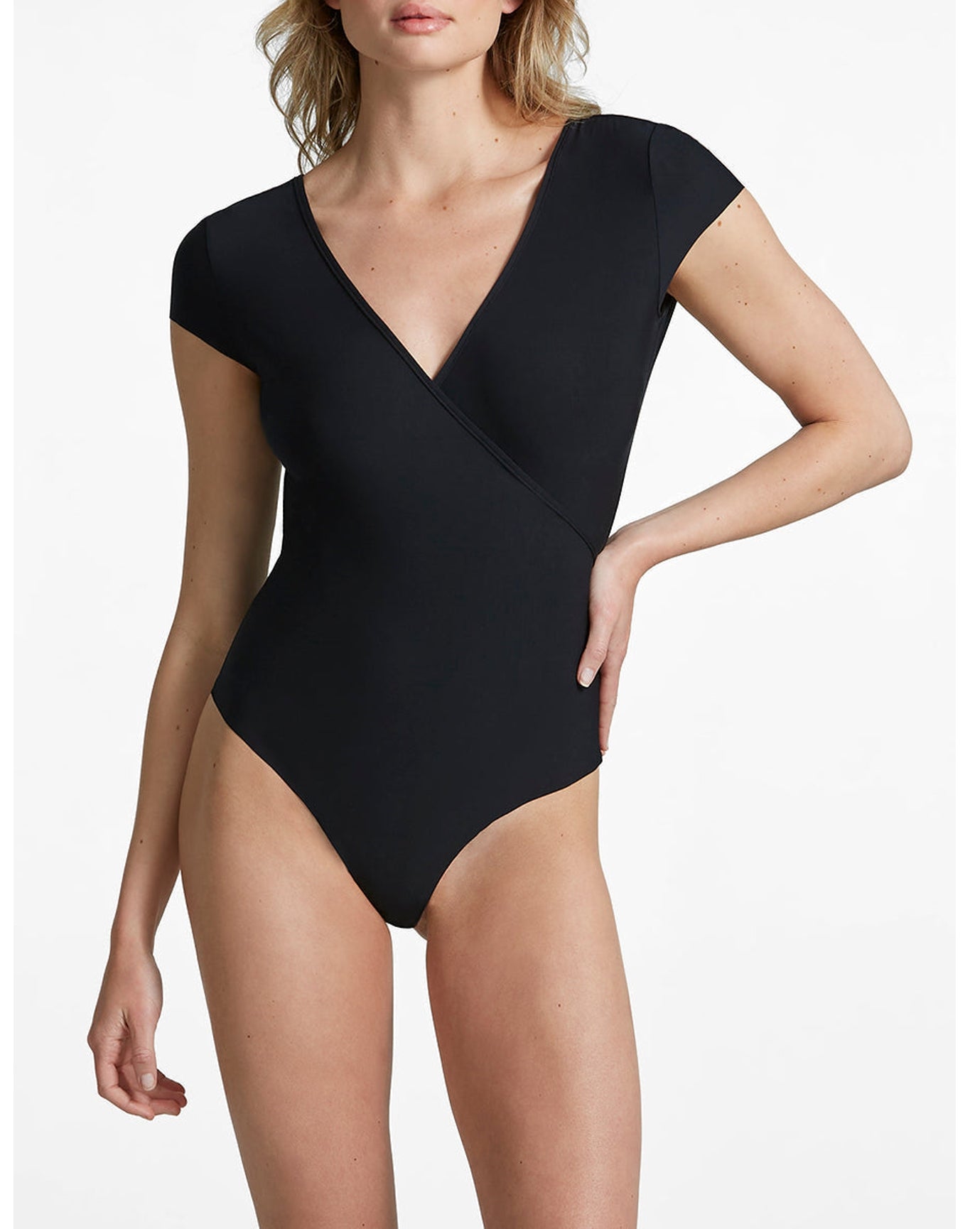 Butter Cap Sleeve Wrap Bodysuit | Black