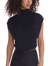 Butter Draped Mockneck Short Sleeve Crop Top | Black