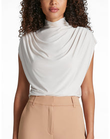 Butter Draped Mockneck Short Sleeve Crop Top | Porcelain