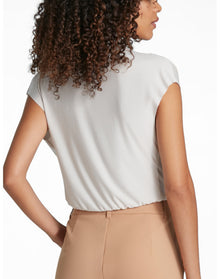 Butter Draped Mockneck Short Sleeve Crop Top | Porcelain