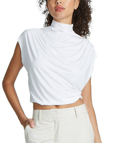 Butter Draped Mockneck Short Sleeve Crop Top | White