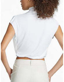Butter Draped Mockneck Short Sleeve Crop Top | White