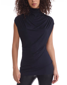 Butter Draped Mockneck Short Sleeve Top | Black