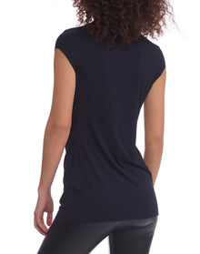 Butter Draped Mockneck Short Sleeve Top | Black