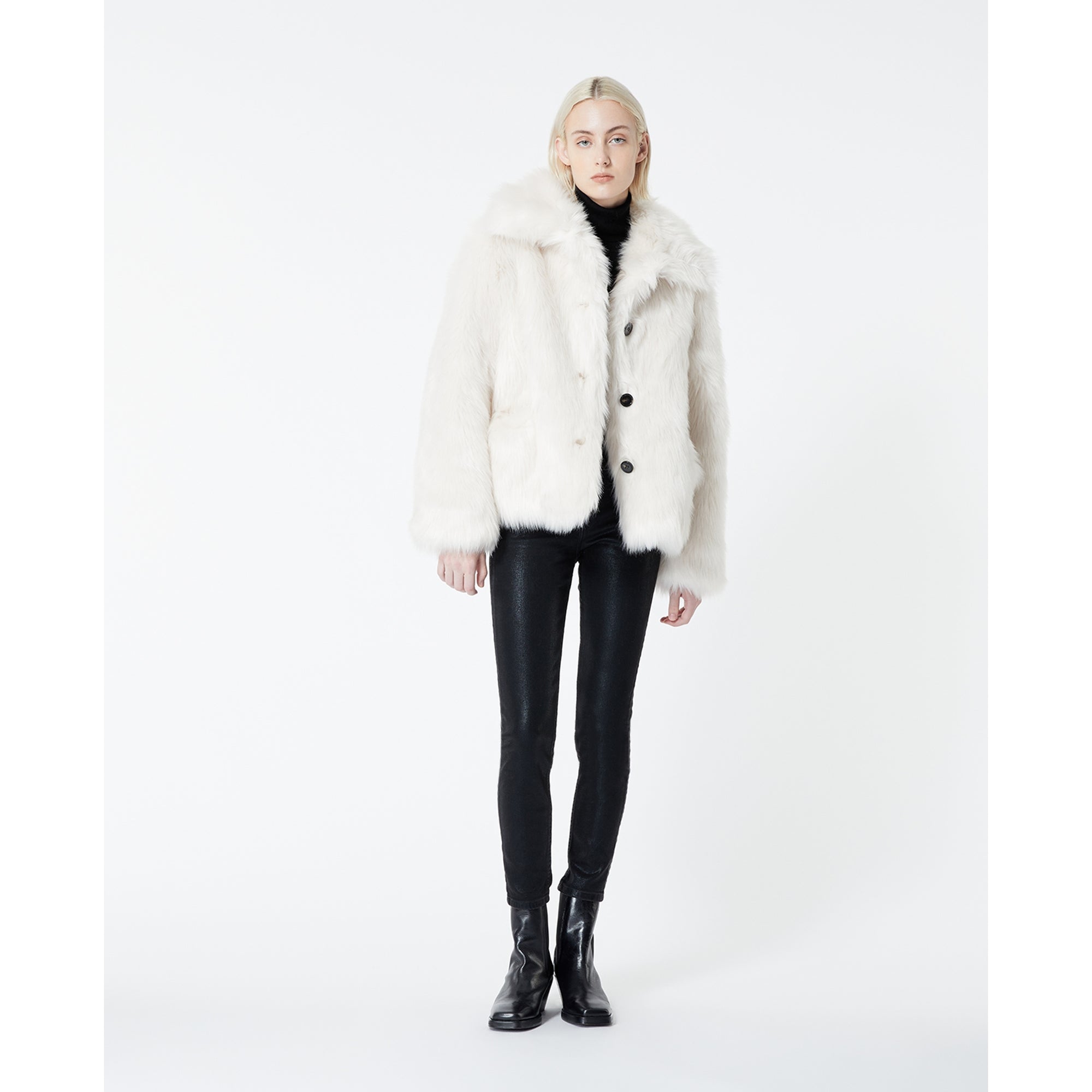 Buttoned Faux Fur Coat | Women | Ecru