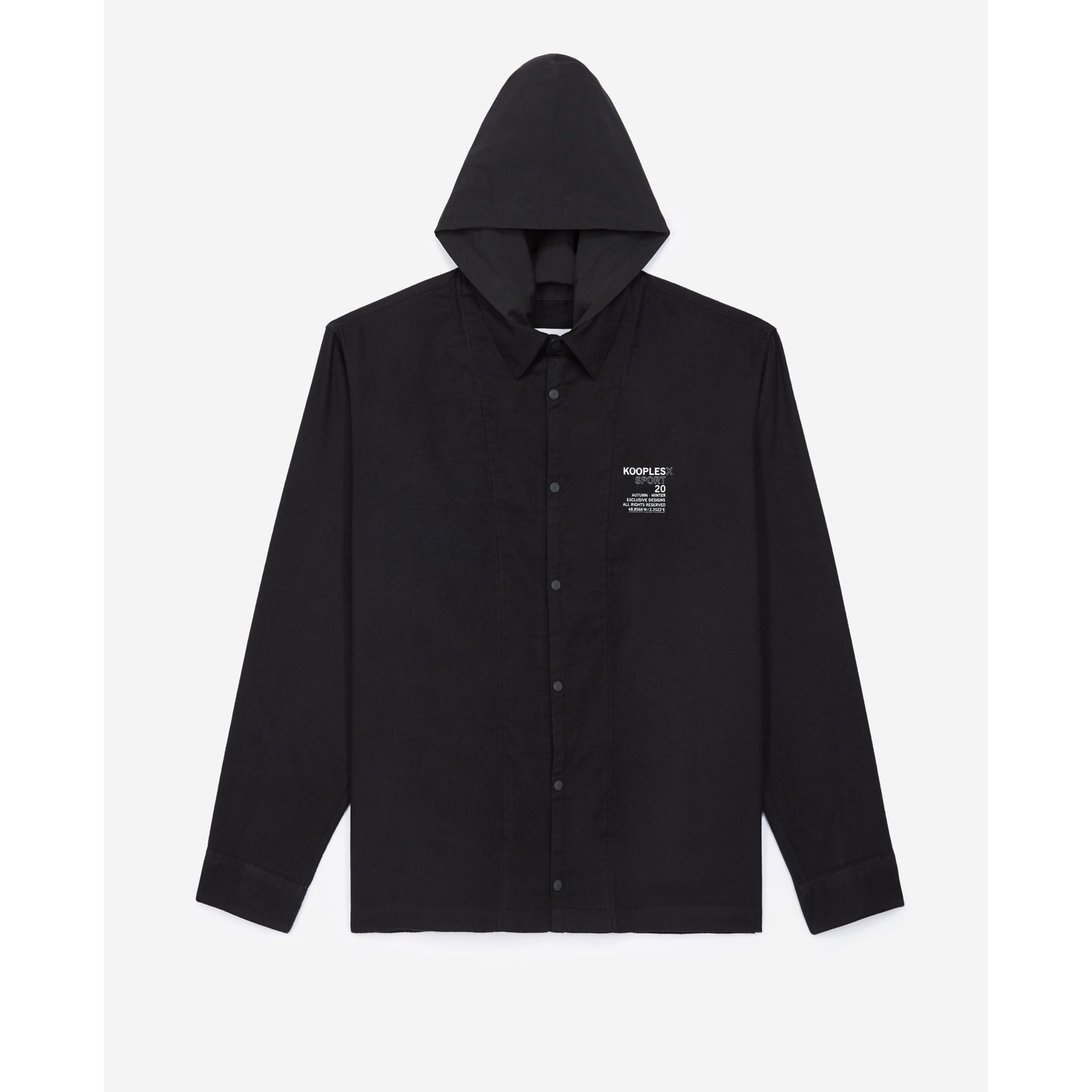 Buttoned Hooded Cotton Shirt | Men | Black