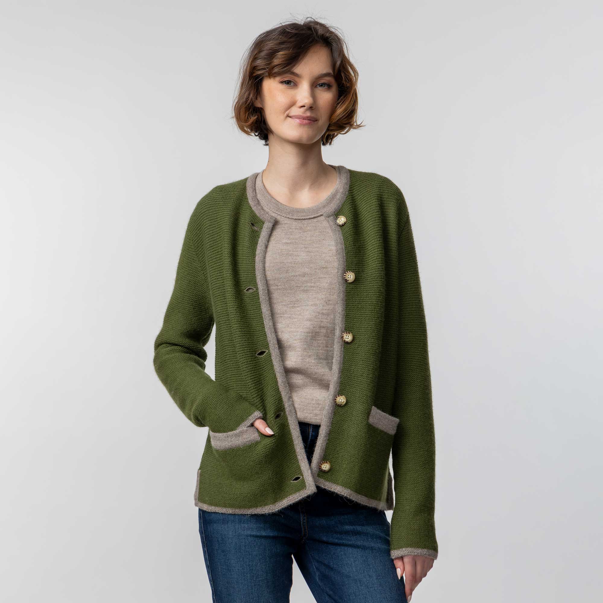 Women | Innsbruck Cardigan | Pine / Taupe