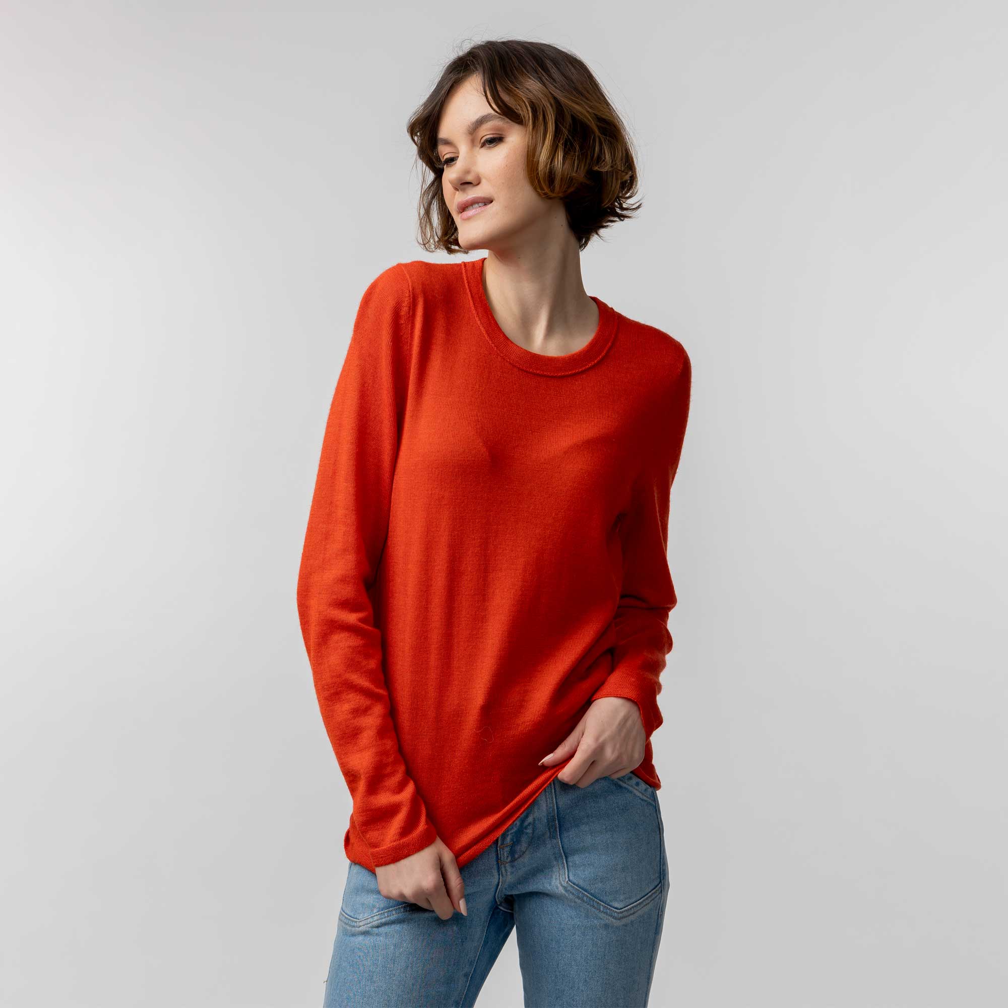 Women | Crew Neck Sweater | Tangerine