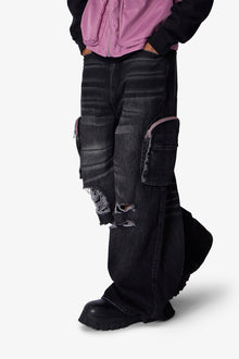 C23 Rave Double Cargo Denim | Washed Black