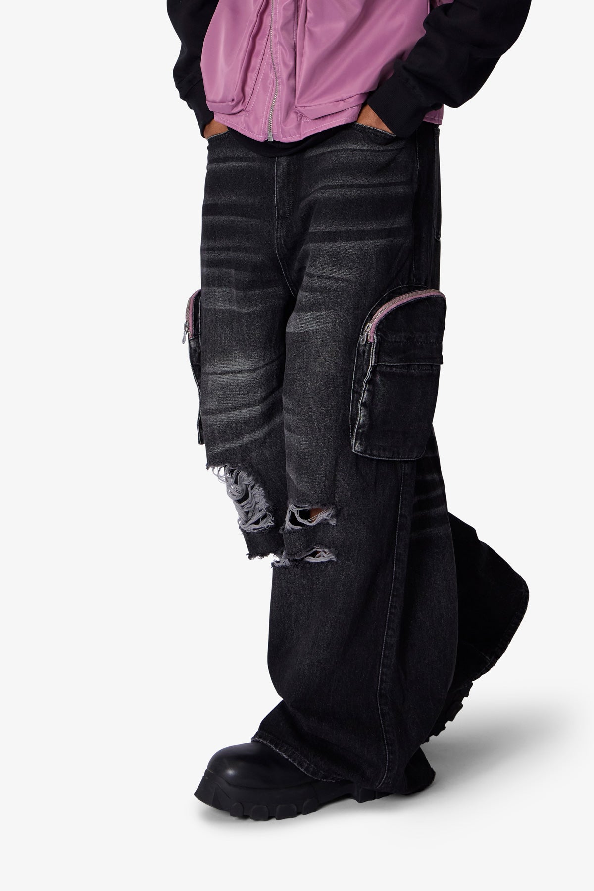 C23 Rave Double Cargo Denim | Washed Black