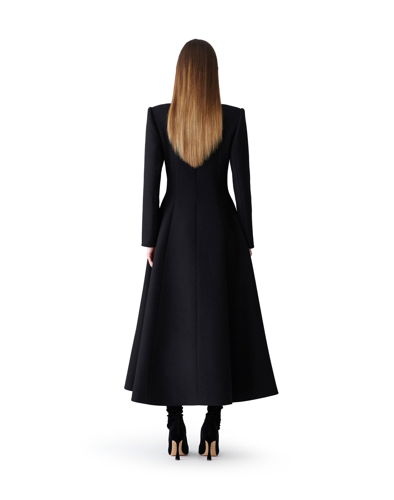 Embroidered Collarless A-Line Coat | Black Multi