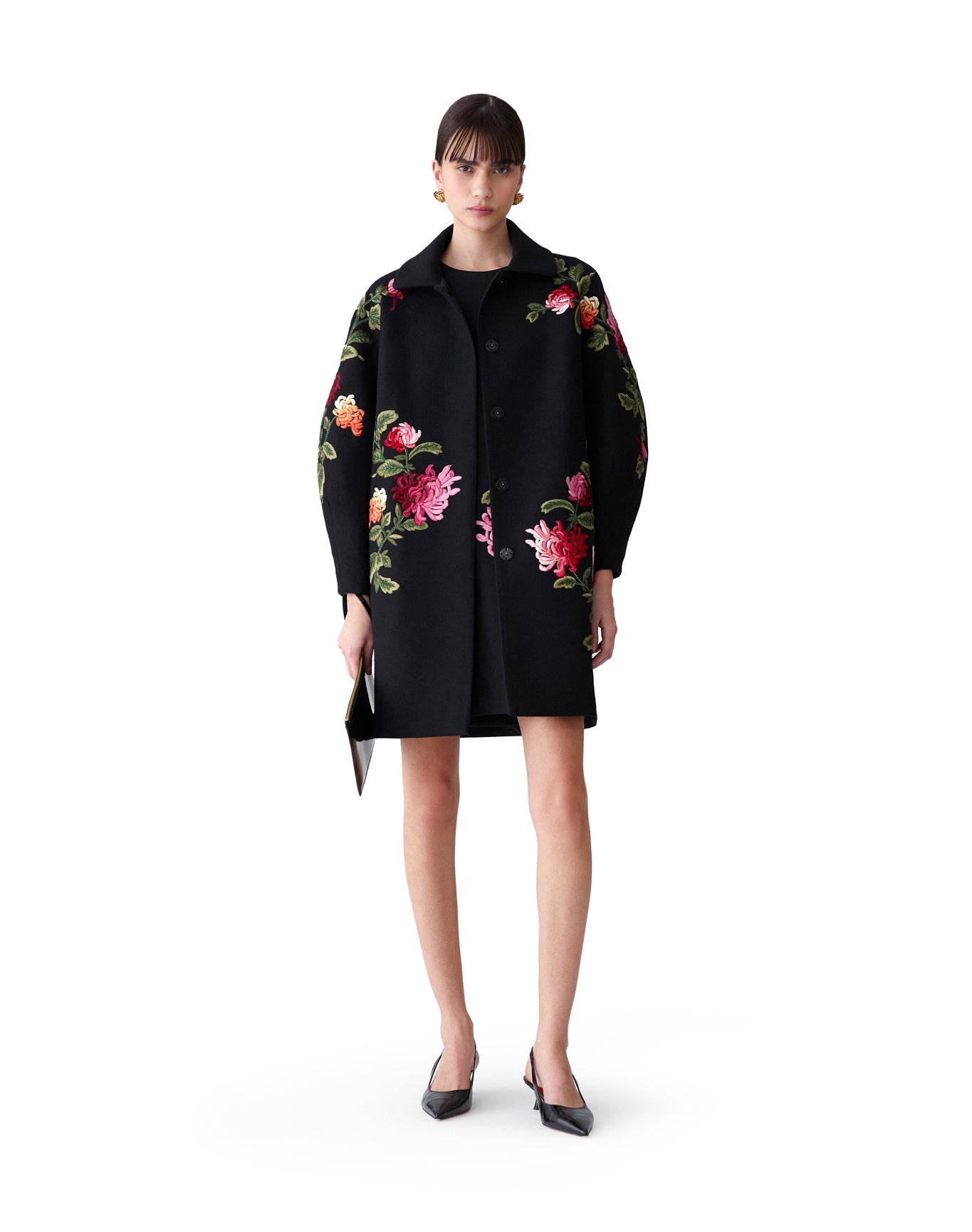 Embroidered Cocoon Sleeve Coat | Black Multi