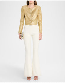 Collarless Cropped Jacket | Gold