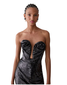 Strapless Deep U-Neck Midi Dress | Black