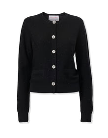 Long Sleeve Crewneck Cardigan With Jewel Buttons | Black
