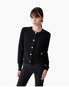 Long Sleeve Crewneck Cardigan With Jewel Buttons | Black
