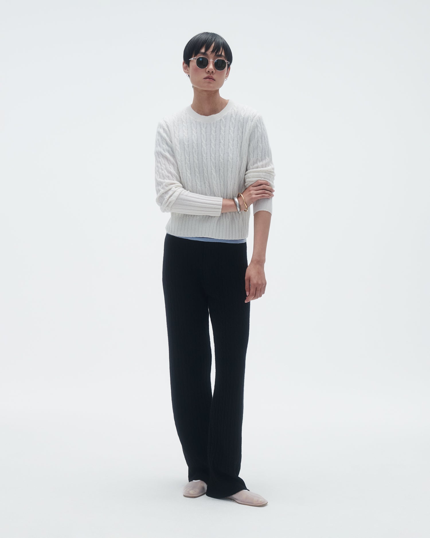 Womens | Cable Shrunken Crew | Cream