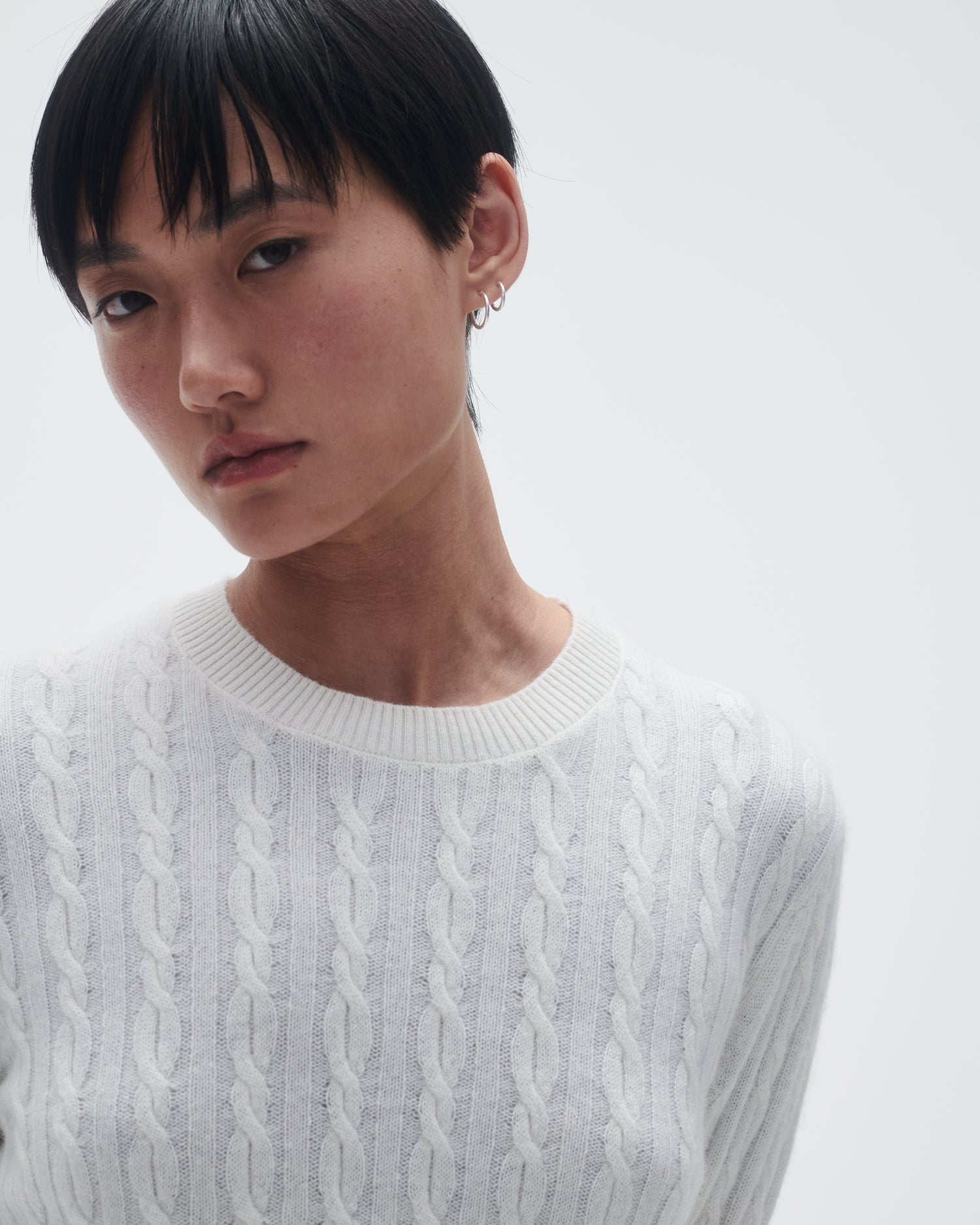 Womens | Cable Shrunken Crew | Cream