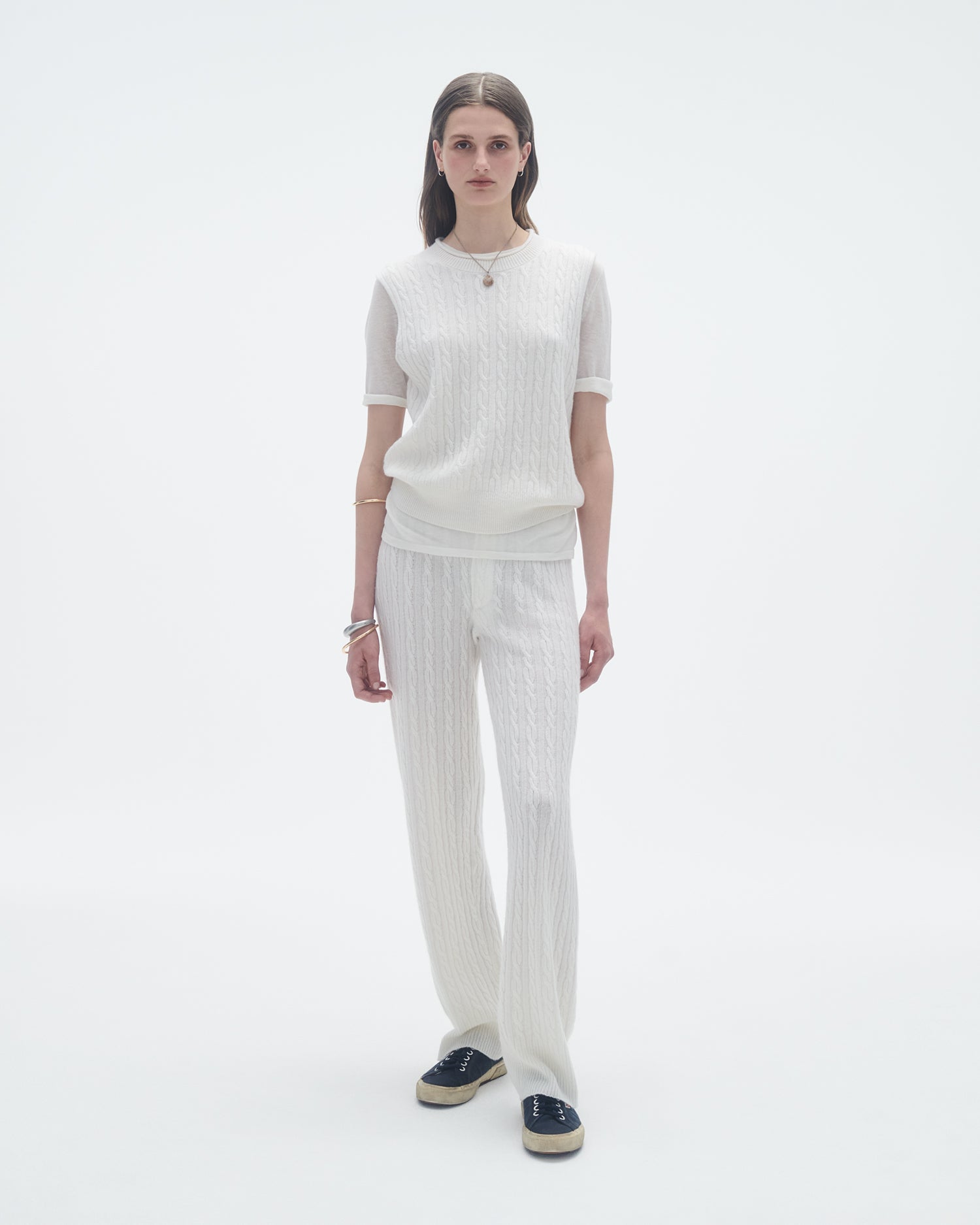 Womens | Cable Vest In Cashmere | Cream