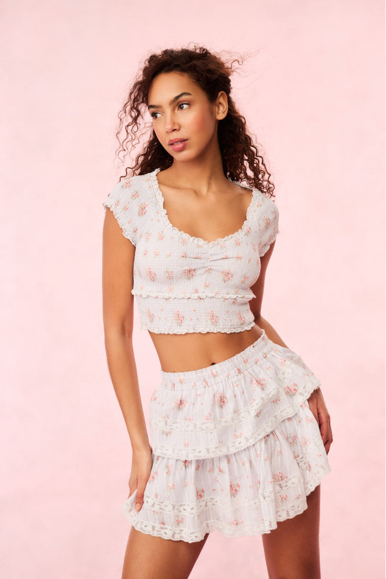 Cambron Cotton Floral Top | Skylight  Blue