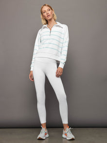 Carbon38 | Breton Stripe French Terry 1/2 Zip | White/ Quiet Tide