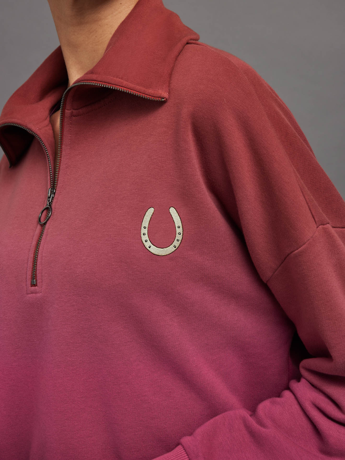 Carbon38 | Ombre French Terry Half Zip // Horseshoe | Merlot To Magenta Haze