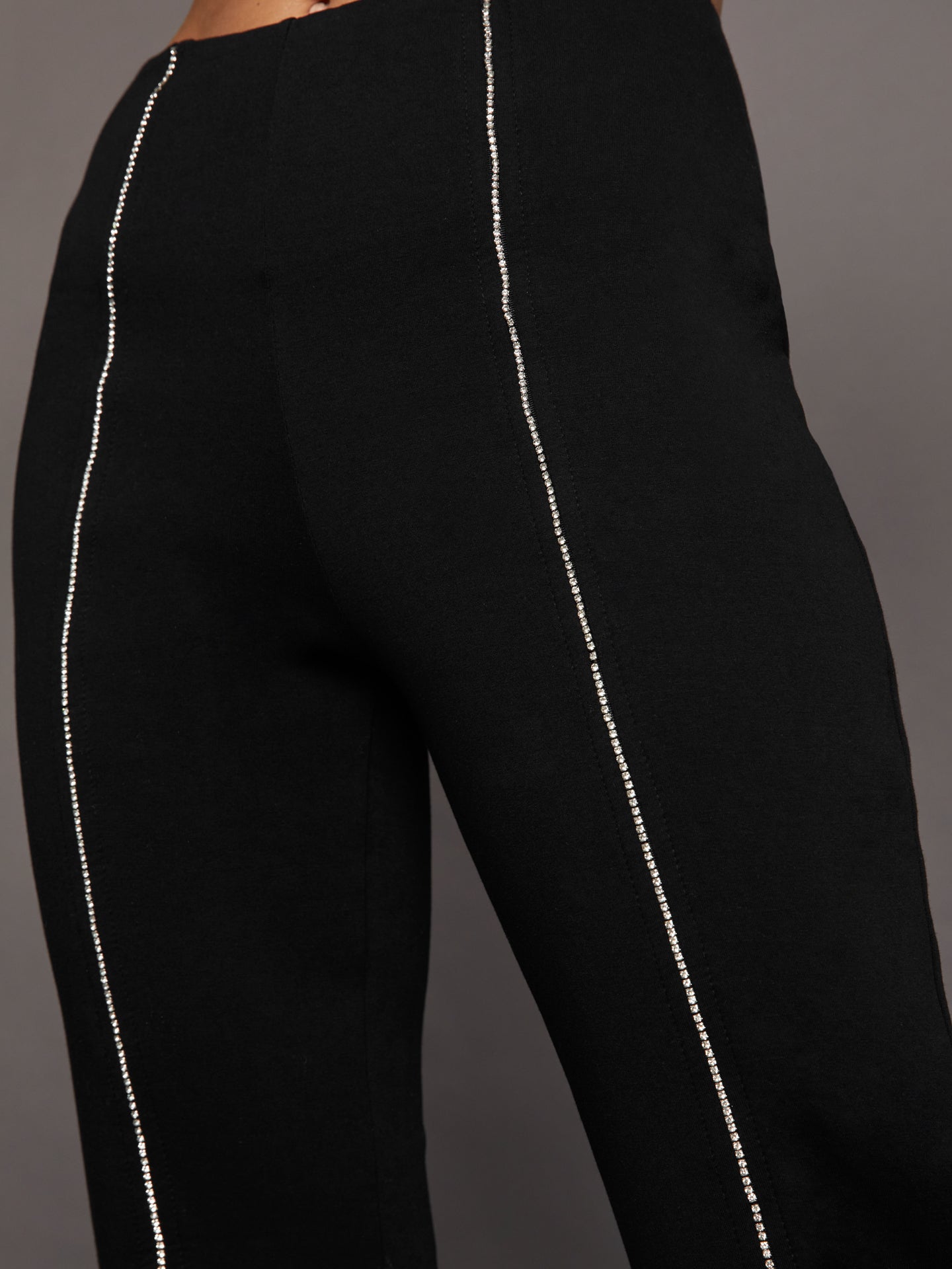 Carbon38 | Rhinestone Front Slit Sweatpant | Black