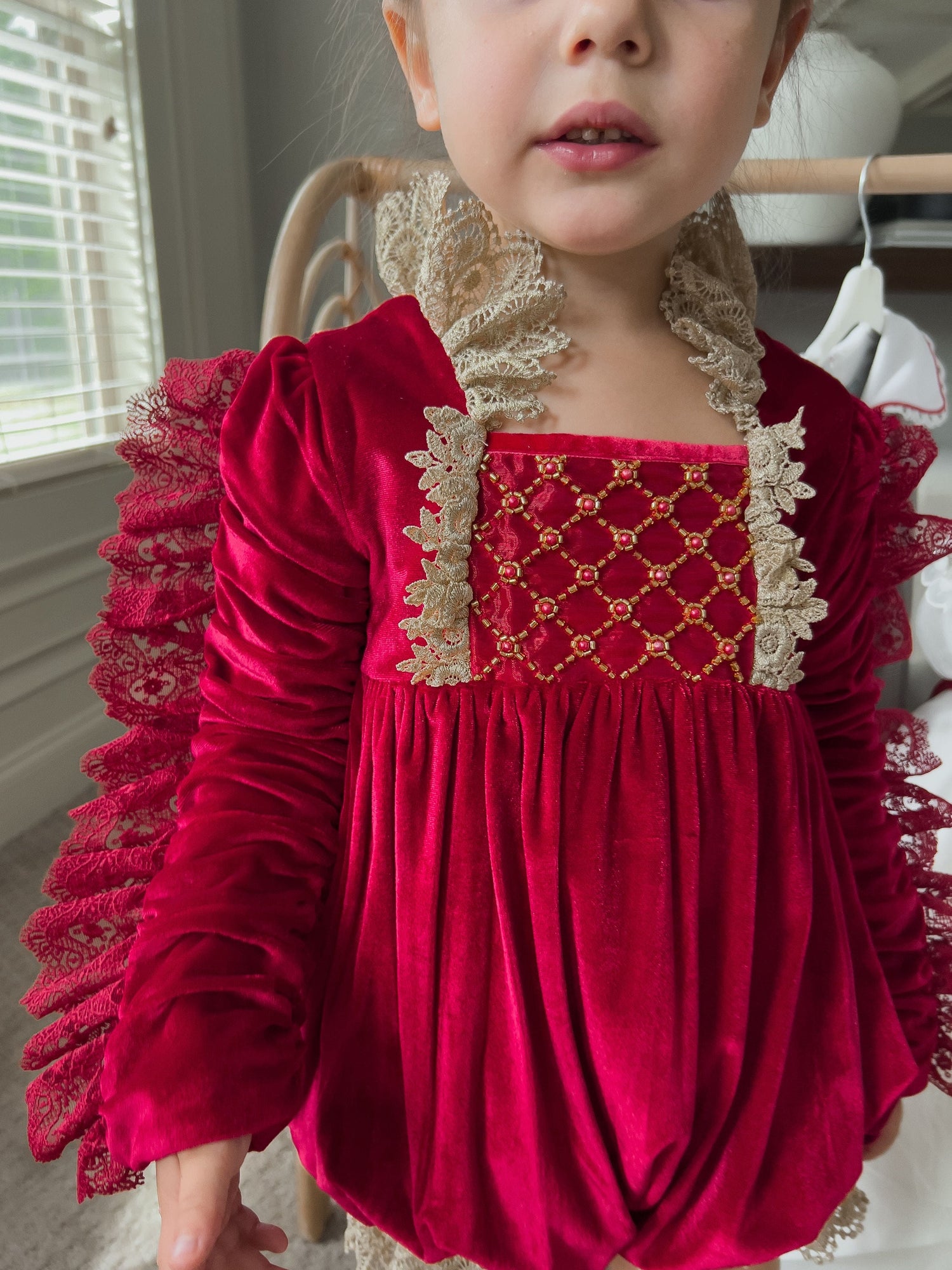 Baby Girls | Victoria Velvet Romper | Red