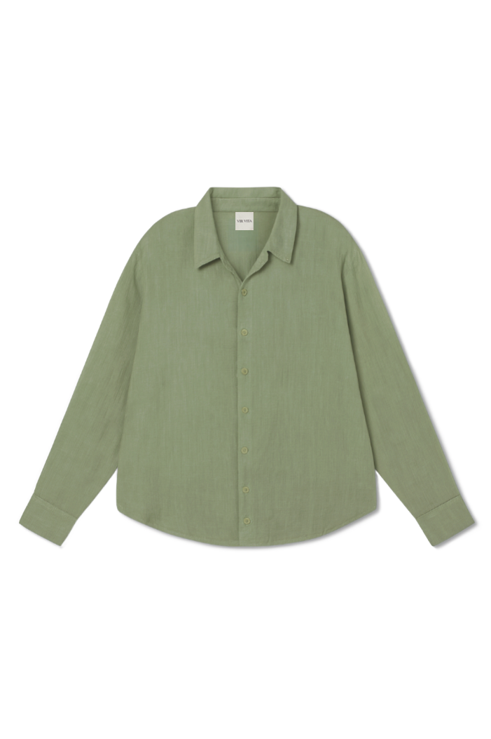 Cecile Oversized Linen Shirt | Sage