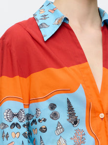 Charisse Printed Shirt Dress | Orange/Blue