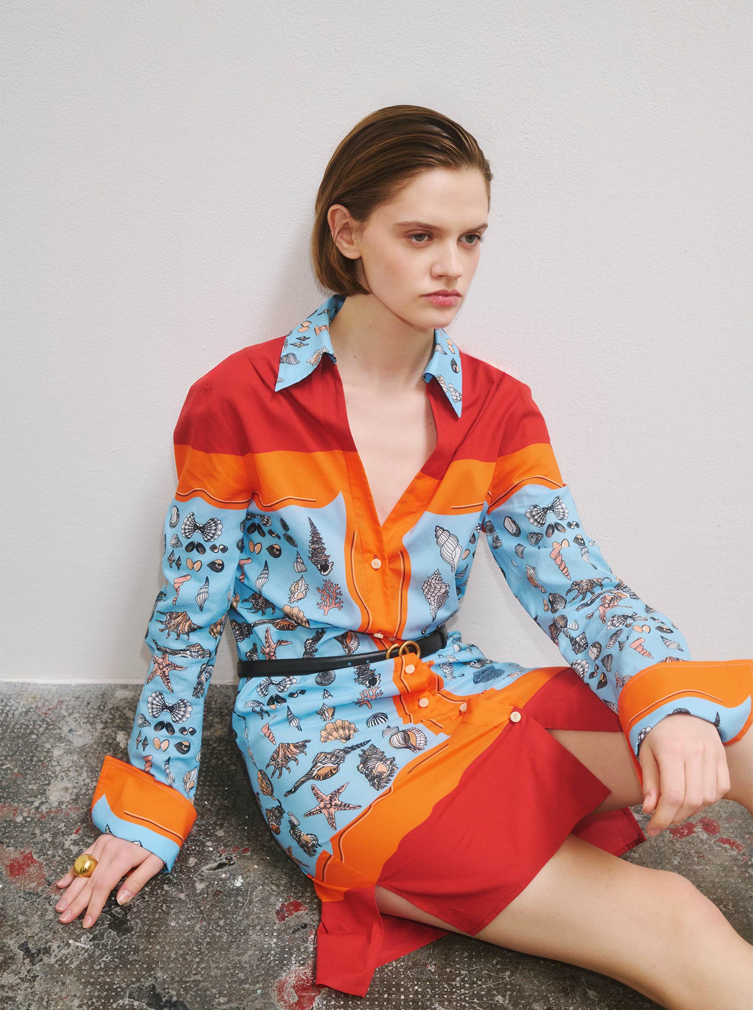 Charisse Printed Shirt Dress | Orange/Blue