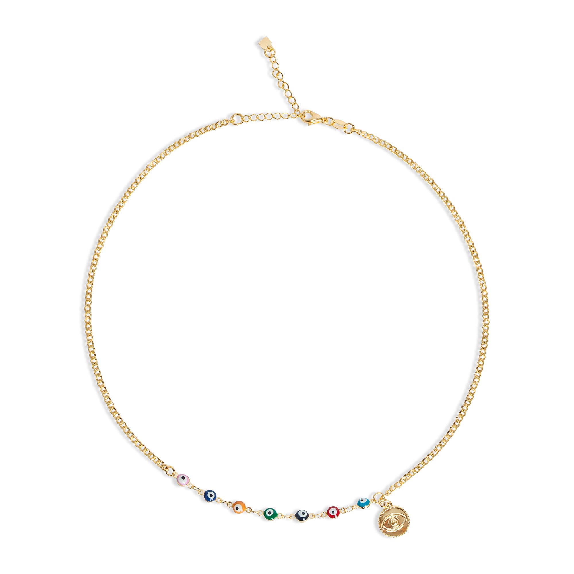 The Multi Color Half Evil Eye Charm Necklace | Gold Vermeil