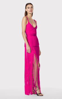 Strappy Ottoman Fringe Gown | Magenta