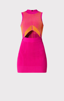 Mixed Gauge Striped Mini Dress | Magenta Pers Cmb