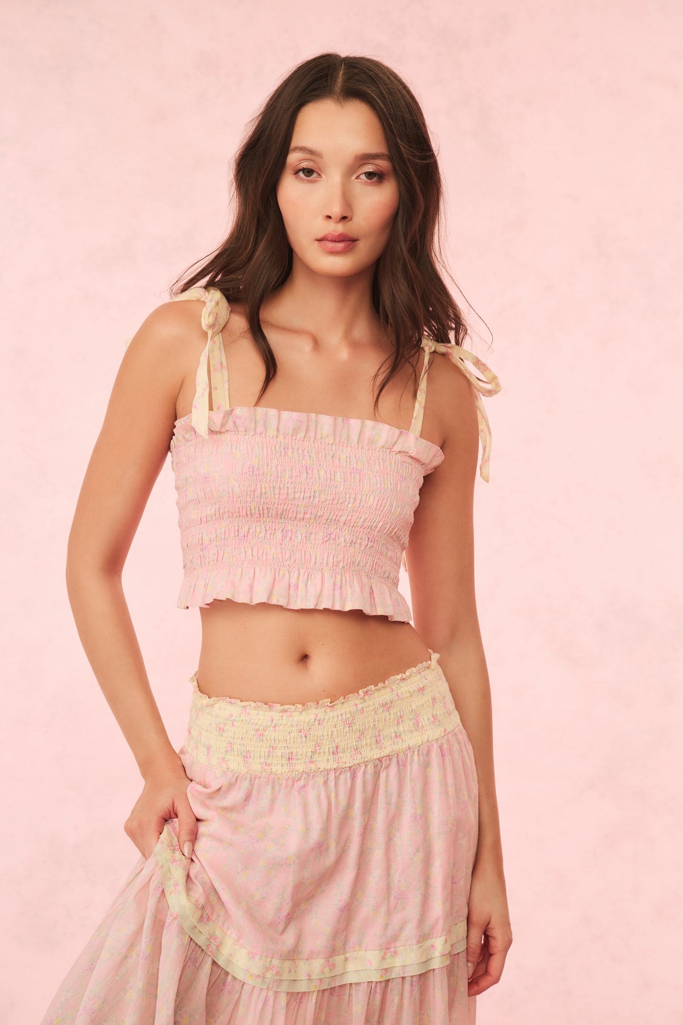 Corbin Cotton Mixed Print Top | Pink Lemonade